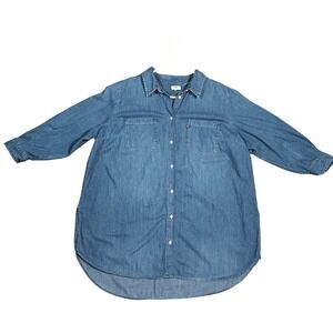 Levis Womens Blue Denim Button Down Shirt Long Sleeve Chambray Top XXL